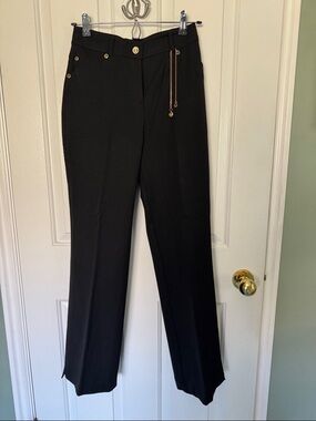 St. John Sport by Marie Gray Black Straight Leg Pants with Gold Accents